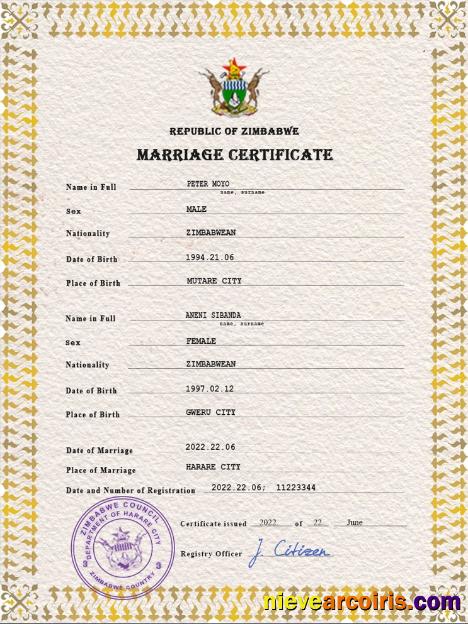 Zimbabwe marriage certificate